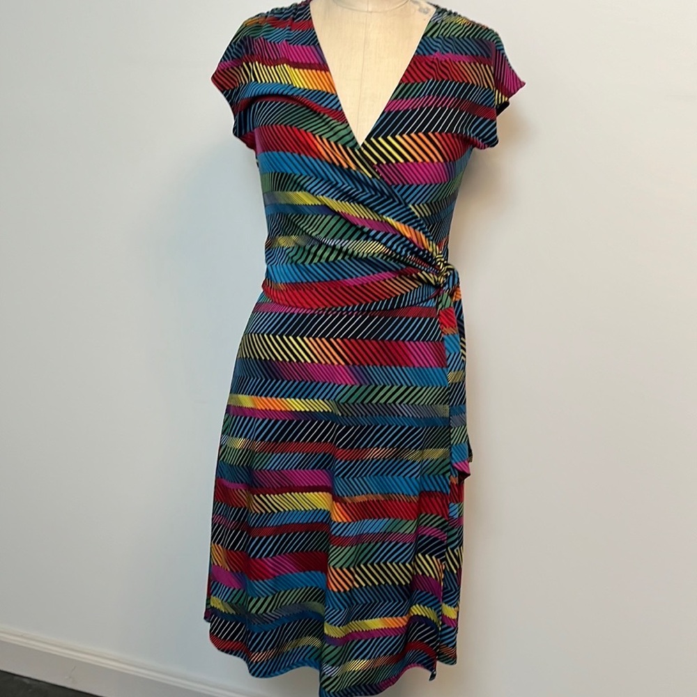 Rainbow 🌈 Faux-Wrap Dress.  Figure Flattering & Body Conscious - Easy to Wear.
